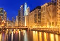 Chicago Riverside. Image of the Chicago riverside downtown district during sunset blue hour. Royalty Free Stock Photo