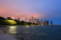 The Chicago skyline across Lake Michigan Royalty Free Stock Photo