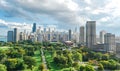 Chicago skyline aerial drone view from above, city of Chicago downtown skyscrapers cityscape bird`s view from park, Illinois, USA Royalty Free Stock Photo