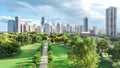 Chicago skyline aerial drone view from above, city of Chicago downtown skyscrapers cityscape bird\'s view from park, USA Royalty Free Stock Photo