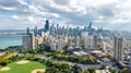 Chicago skyline aerial drone view from above, city of Chicago downtown skyscrapers cityscape drone view from park, Illinois, USA Royalty Free Stock Photo