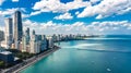 Chicago skyline aerial drone view from above, city of Chicago downtown skyscrapers and lake Michigan cityscape, Illinois, USA Royalty Free Stock Photo