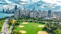 Chicago skyline aerial drone view from above, city of Chicago downtown skyscrapers cityscape bird\'s view from park, USA Royalty Free Stock Photo