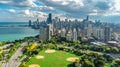 Chicago skyline aerial drone view from above, city of Chicago downtown skyscrapers cityscape bird\'s view from park, USA Royalty Free Stock Photo