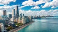 Chicago skyline aerial drone view from above, city of Chicago downtown skyscrapers and lake Michigan cityscape, Illinois, USA Royalty Free Stock Photo
