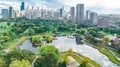 Chicago skyline aerial drone view from above, lake Michigan and city of Chicago downtown skyscrapers cityscape bird`s view Royalty Free Stock Photo