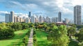 Chicago skyline aerial view from above, lake Michigan and city of Chicago downtown skyscrapers cityscape from Lincoln park, Royalty Free Stock Photo