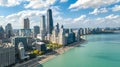 Chicago skyline aerial drone view from above, lake Michigan and city of Chicago downtown skyscrapers cityscape, Illinois, USA Royalty Free Stock Photo