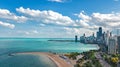 Chicago skyline aerial drone view from above, lake Michigan and city of Chicago downtown skyscrapers cityscape, Illinois, USA Royalty Free Stock Photo