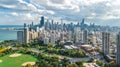 Chicago skyline aerial view from above, lake Michigan and city of Chicago downtown skyscrapers cityscape from Lincoln park, Royalty Free Stock Photo