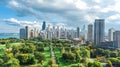 Chicago skyline aerial view from above, lake Michigan and city of Chicago downtown skyscrapers cityscape from Lincoln park, Royalty Free Stock Photo