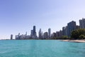 Chicago Skyline and the Lakefront Trail along Lake Michigan during the Summer with a Clear Blue Sky Royalty Free Stock Photo