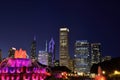 Chicago skyline and Buckingham Fountain at night. Royalty Free Stock Photo