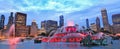 Chicago skyline and Buckingham Fountain at night Royalty Free Stock Photo