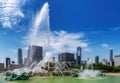 Chicago skyline and Buckingham fountain at sunny day, Chicago, Illinois, USA. Royalty Free Stock Photo