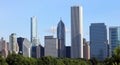 Chicago skyline buildings and lake Michigan view from shore Royalty Free Stock Photo