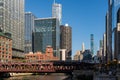 Chicago skyline and business skyscrapers, Wells Street Bridge Royalty Free Stock Photo