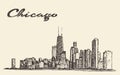 Chicago skyline city architecture vector drawn Royalty Free Stock Photo