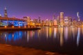 Chicago Skyline Cityscape at night with lake in front and  blue sky with cloud, Chicago, United state Royalty Free Stock Photo