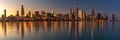 Chicago Skyline Cityscape at night  with lake in front and  blue sky with cloud, Chicago, United state Royalty Free Stock Photo