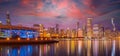 Chicago Skyline Cityscape at night with lake in front and  blue sky with cloud, Chicago, United state Royalty Free Stock Photo