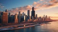 Chicago skyline at dawn Royalty Free Stock Photo