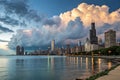 Chicago skyline with dramatic clouds Royalty Free Stock Photo