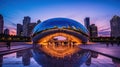 The Chicago skyline at dusk. Generative AI Royalty Free Stock Photo