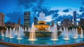 Chicago skyline with fountains at dusk, Illinois, USA. Generative AI Royalty Free Stock Photo