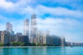 Chicago Skyline Hidden by Fog Clouds over Lake Michigan Royalty Free Stock Photo