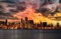 Chicago skyline during an incoming storm with sunset