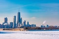 Chicago Skyline with Lake Michigan Frozen Over after a Polar Vortex Royalty Free Stock Photo