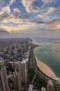 Chicago skyline and lake Michigan at sunset Royalty Free Stock Photo