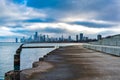 The Chicago Skyline and Lake Michigan viewed from the Lakefront Trail in Lincoln Park Royalty Free Stock Photo