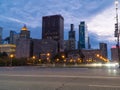 Chicago skyline looking past a busy downtown road Royalty Free Stock Photo
