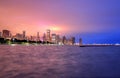 Chicago skyline at night across Lake Michigan Royalty Free Stock Photo