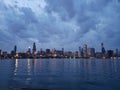 Chicago skyline at night from lake Michigan Royalty Free Stock Photo