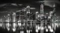 Chicago skyline at night with reflection in river, USA. Generative AI Royalty Free Stock Photo