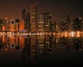 Chicago Skyline at Night with a Reflection in the Water