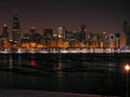 Chicago Skyline at Night with a Reflection in the Water