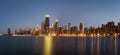 Chicago skyline panorama at night viewed from North Avenue Beach Royalty Free Stock Photo