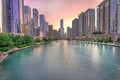 Chicago skyline panorama with Sunset, Chicago, USA Royalty Free Stock Photo