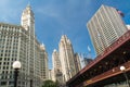 Chicago skyline past DuSable Bridge. Royalty Free Stock Photo