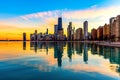 Chicago skyline reflection in Lake Michigan