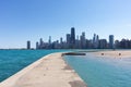 Chicago Skyline seen from a Curving Walkway at North Avenue Beach along Lake Michigan during the Summer Royalty Free Stock Photo