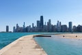 Chicago Skyline seen from a Curving Walkway at North Avenue Beach along Lake Michigan during the Summer Royalty Free Stock Photo