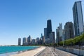 Chicago Skyline seen from the Lakefront Trail along Lake Michigan during the Summer Royalty Free Stock Photo