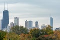 Chicago Skyline seen from Lincoln Park with Colorful Autumn Trees Royalty Free Stock Photo