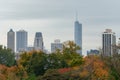 Chicago Skyline seen from Lincoln Park with Colorful Autumn Trees Royalty Free Stock Photo