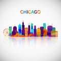 Chicago skyline silhouette in colorful geometric style.